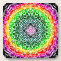 Color burst Rainbow Prism Mandala Beverage Coaster