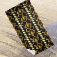 Elegant art deco pattern in black and gold beach towel