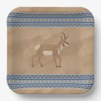 Southwest Pronghorn Walking Antelope Blue Border Paper Plates