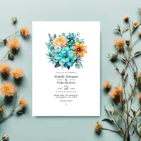 Turquoise and Patina Floral Wedding Invitation