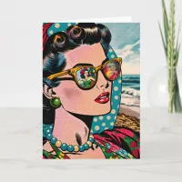 Comic Style Art | Woman Watching Hula Dancer Blank Card