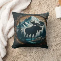 Majestic Moose in Forested Mountain Landscape Throw Pillow