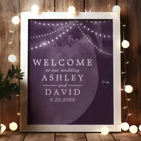 Purple Rustic Tree Lights Wedding Welcome Sign