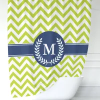 Green and Navy Blue Chevron Monogram Shower Curtain