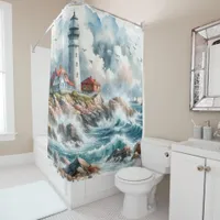 Coastal Beach Lighthouse Shower Curtain