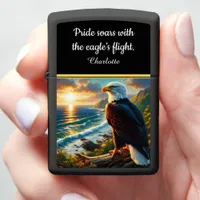 Eagle gazing at serene coastal sunrise zippo lighter