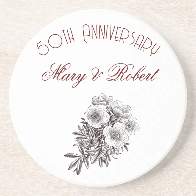 Flourished 50th anniversary - personalized  coaster