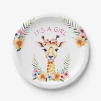 Baby Giraffe Floral, It's a Girl  | Baby Shower Paper Plates