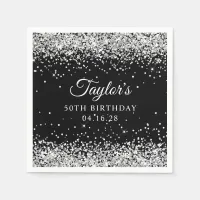 Silver Glitter Black 50th Birthday Napkins