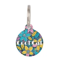 Cute Groovy Retro Hippie Colorful Cool Cat Pet ID Tag