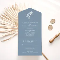 Palm Tree Dusty Blue Tropical Beach Wedding All In One Invitation