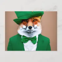 Red Fox in a Green St. Patrick's Day Suit Postcard