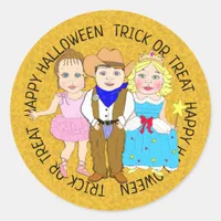 Happy Halloween Kids in Costumes Classic Round Sticker