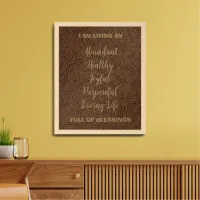 Affirmations & Blessings Brown And Gold Swirl Wood Framed Art