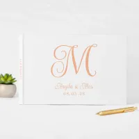 Pretty Peach Curly Wedding Monogram Guest Book