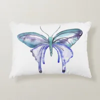 watercolor aqua blue purple butterfly accent pillow