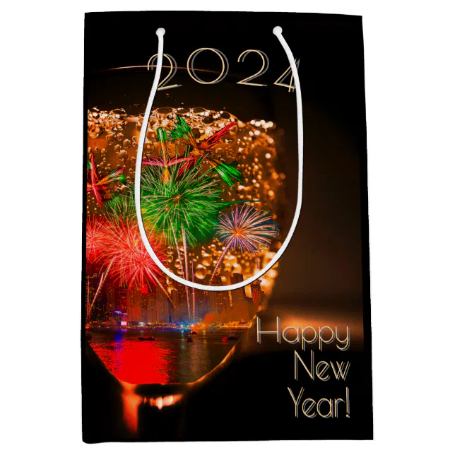 2024 wishes with fireworks and bubbles medium gift bag