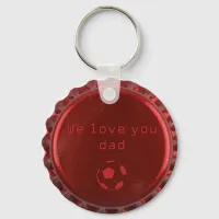 Masculine Modern Red Metal Bottle Cap Soccer Keychain