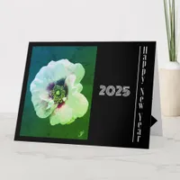 Happy New Year - White Rose with dark heart Card