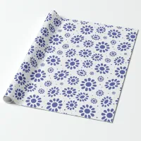 Whimsical Blue White Abstract Daisy Pattern Wrapping Paper