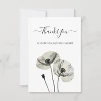 Simple Elegant Minimalism Black and White Poppies Thank You Card