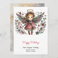 Whimsical Angel Illustration Happy  Holiday Card