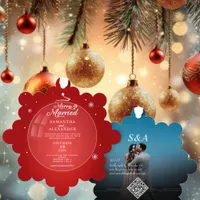 Merry Married Photo Modern Christmas Star Wedding Ornament Card