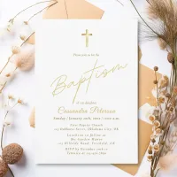 Simple Elegant Gold Cross Baptism Invitation