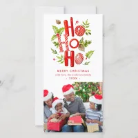 Ho Ho Ho Modern Holly Holiday Christmas Photo Card