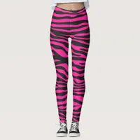 Pink and Black Zebra Stripes Leggings