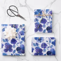 Watercolor Style Pansies Purple Blue Floral Print Wrapping Paper Sheets