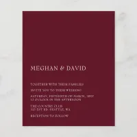 Budget Burgundy Modern Wedding Invitation