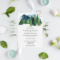 Rustic Watercolor Mountains Pine Winter Wedding  Invitation