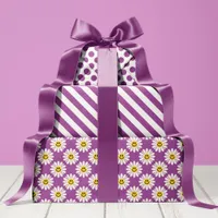 Purple Daisy Striped and Polka Dot  Wrapping Paper Sheets