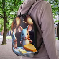 Mouse family at the dining table drawstring bag