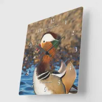 Beautiful Chatty Mandarin Duck at the Pond Square Wall Clock