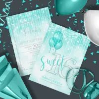 String Lights & Balloons Sweet 16 Teal ID473 Invitation