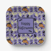 Cute Halloween Cats, Bats and Stars Paper Plates