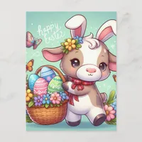 Adorable Easter Cow Bunny Postcard