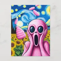 Pink Alien Sunflower Field Raining Cotton Candy Postcard