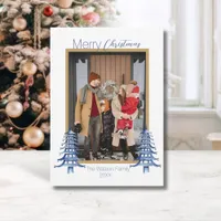 Chinoiserie Christmas Dusty Blue Pagoda 1-Photo  Holiday Card