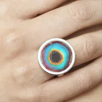 Ethereal Cosmic Eye Monogram Vibrant Abstract Art Ring