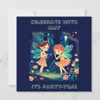 Enchanted Forest Fairy Birthday Party Navy Invitation