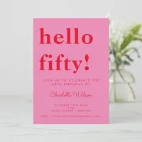 Bold Typography Pink Red Modern 50th Birthday Invitation