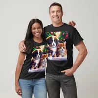 Cute puppy and cat under Christmas tree T-Shirt