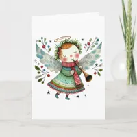 Cute Angel Folk Art Style Merry Christmas Card