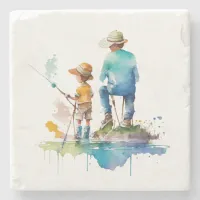 Father and Son Watercolor Illustration Ai Art Stone Coaster