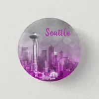 Pink and Grey Bokeh Seattle Skyline Button