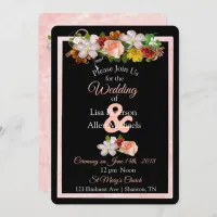 Rose Burgundy Black Floral Wedding Invitation
