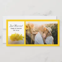 Yellow Daffodils on White Just Married Announcement